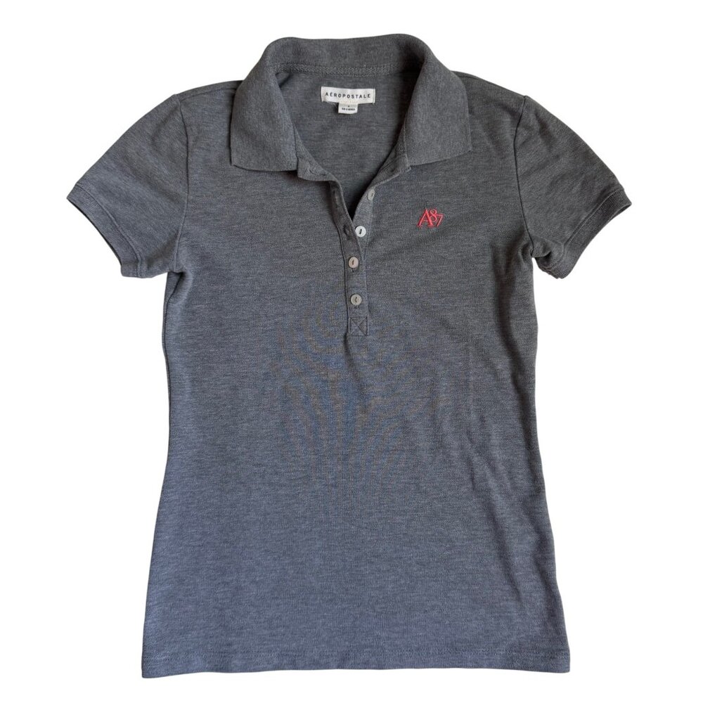 Aeropostale Women's Medium Heather Grey A87 Piqué Polo - Size Small